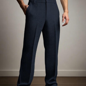 Men's Navy Blue Textured Wide Leg Trousers