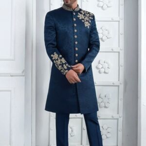 Navy Blue Gold Embroidered Indo-Western Sherwani