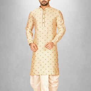 Cream Jacquard Silk Kurta with Dhoti Pant