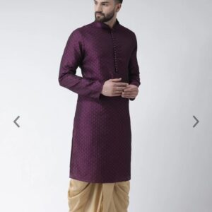 Purple Self-Design Silk Kurta with Golden Dhoti Pant