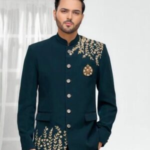 Teal Green Embroidered Jodhpuri Suit