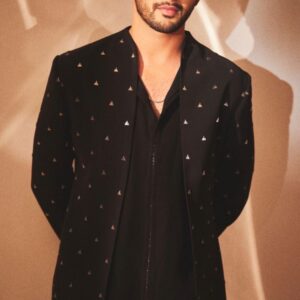 Black Indo-Western Long Jacket with Inner Kurta Set