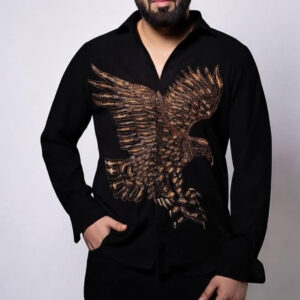 Luxury Black Embroidered Eagle Dress Shirt