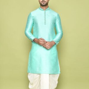 Pastel Mint Silk Blend Men's Kurta & Dhoti Ensemble