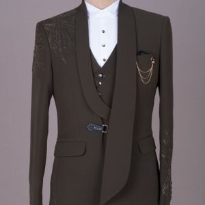 Men's Premium Slim-Fit Olive Green Three-Piece Suit