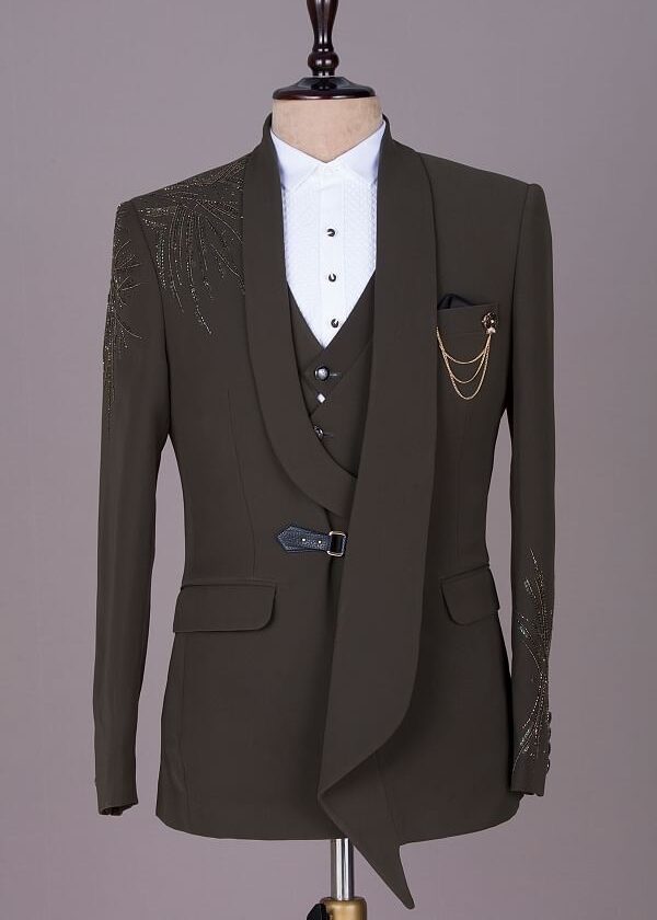 Men's Premium Slim-Fit Olive Green Three-Piece Suit