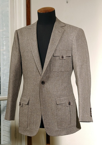 Men's Taupe Brown Wool Safari Blazer Jacket