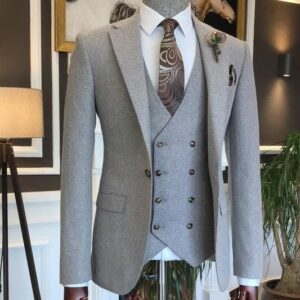 Men's Premium Slim-Fit Light Gray Three-Piece Suit