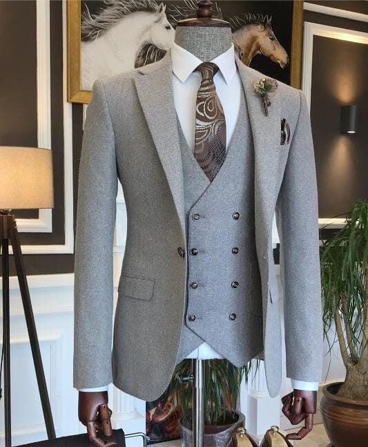 Men's Premium Slim-Fit Light Gray Three-Piece Suit
