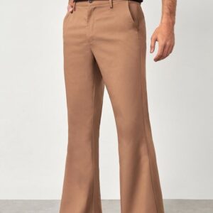 Men's Camel Brown Wide Leg Flared Trousers