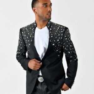 Black Crystal Rhinestone Embellished Blazer Jacket