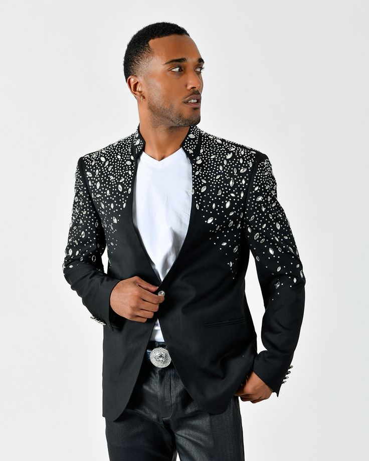 Black Crystal Rhinestone Embellished Blazer Jacket