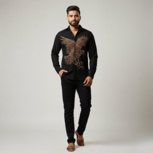 Luxury Black Embroidered Eagle Dress Shirt