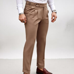 Men's Camel Brown High Waisted Pleated Trousers