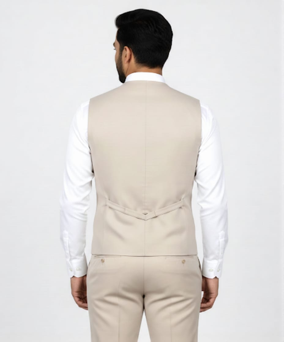 Beige Double Breasted 6-Button Waistcoat for Men - Image 4