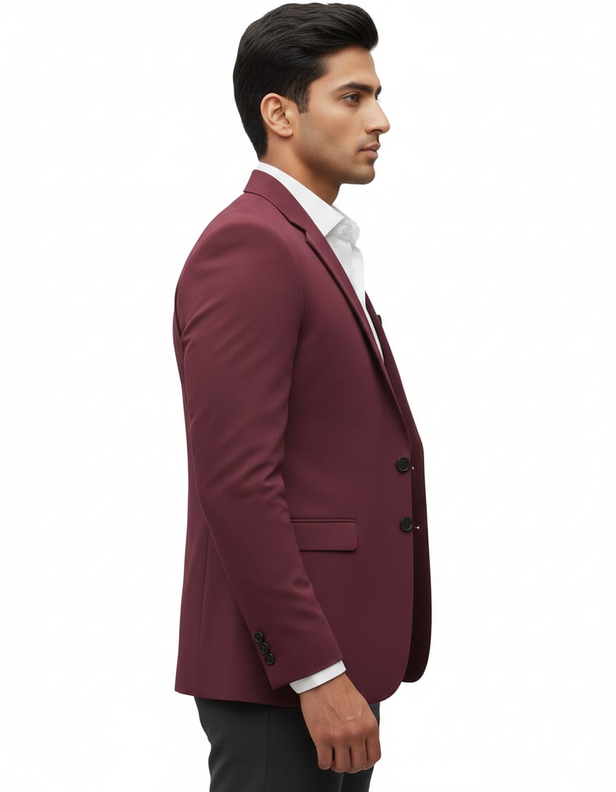 Men's Maroon Slim Fit Blazer - Image 3