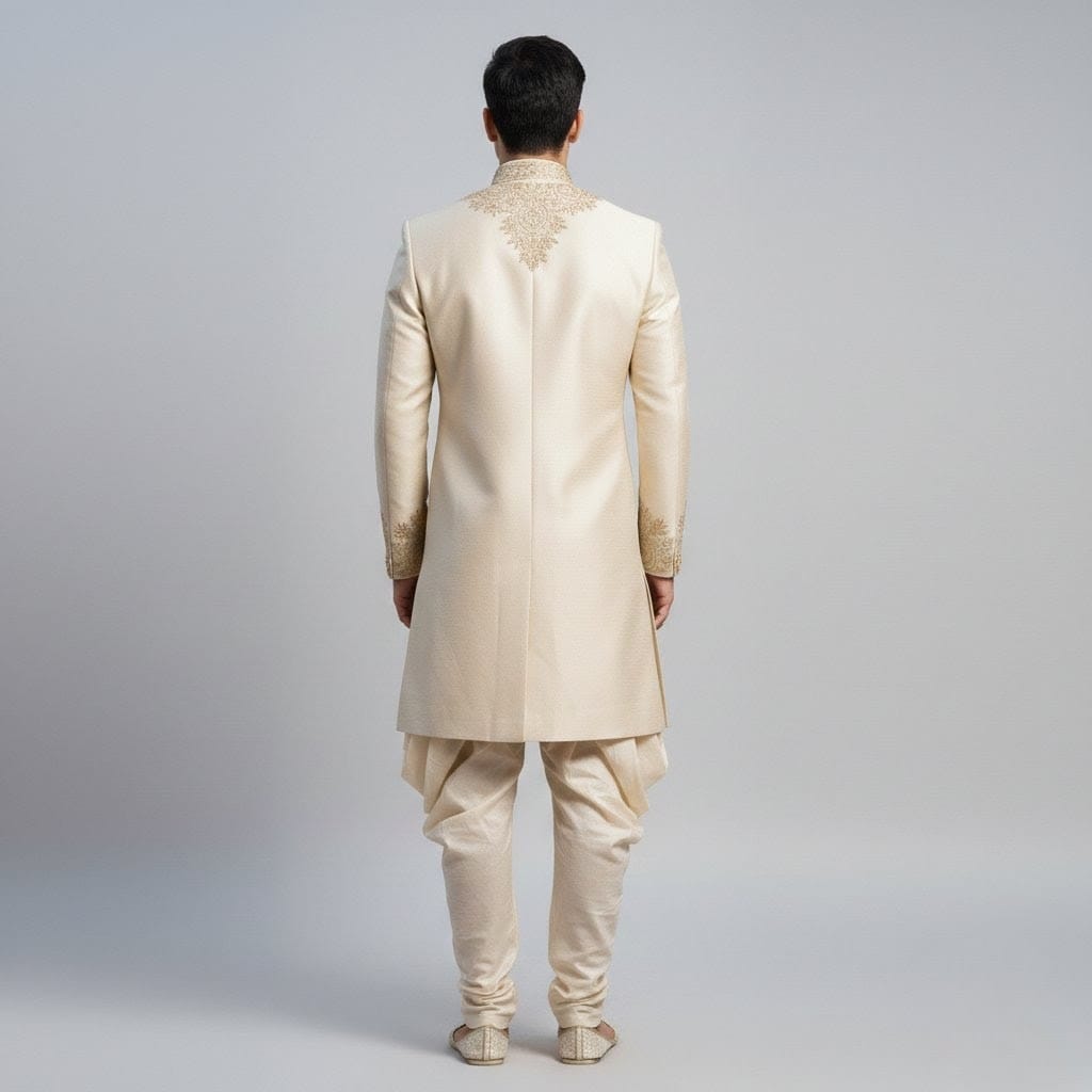 Cream Gold Embroidered Sherwani - Image 3