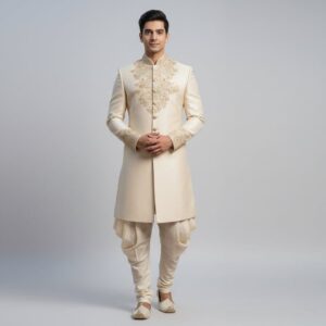 Cream Gold Embroidered Sherwani